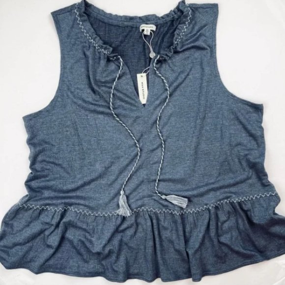 NWT MAX STUDIO Tassel Tie Split Neck Ruffle Sleeveless Tunic - Picture 4 of 9